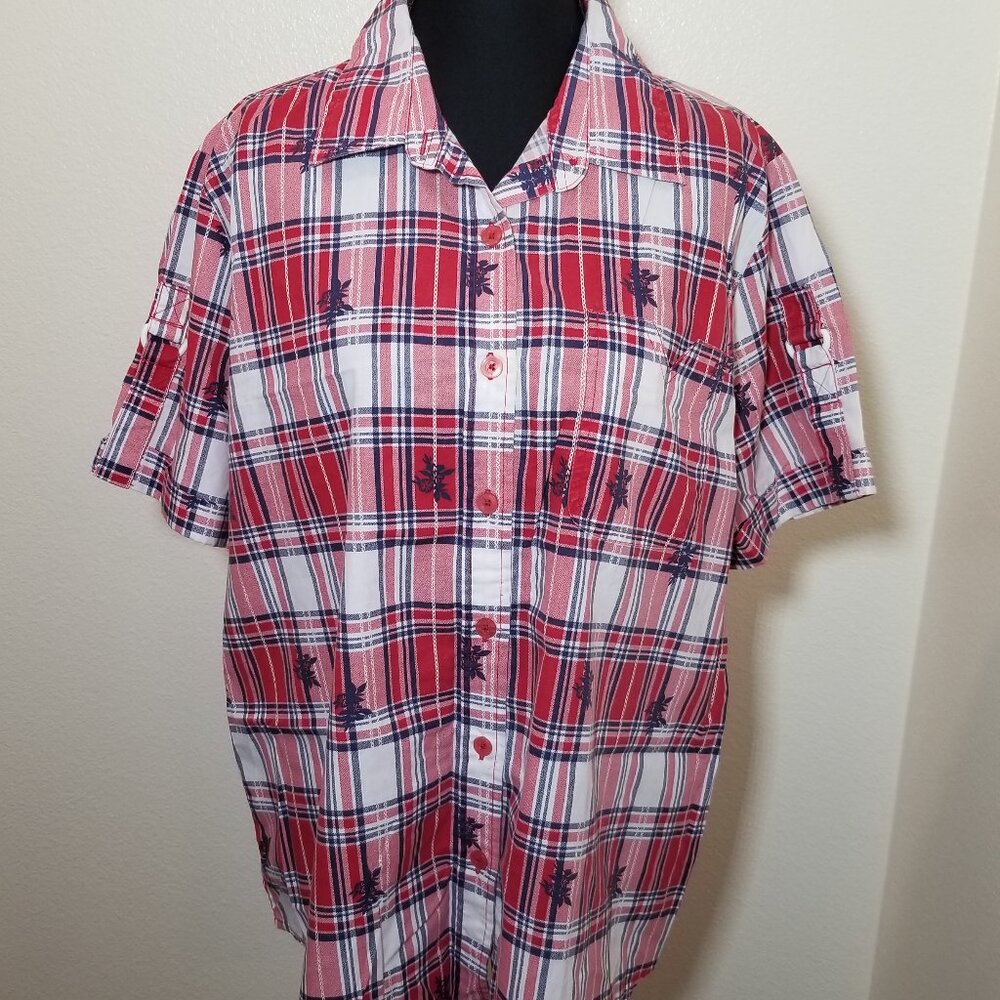 American Sweetheart Vintage Red Plaid Short Sleeve Shirt Womens Large Cottage